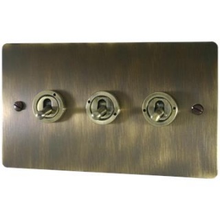 Flat Antique Brass Toggle Grid Plate (3 Gang)